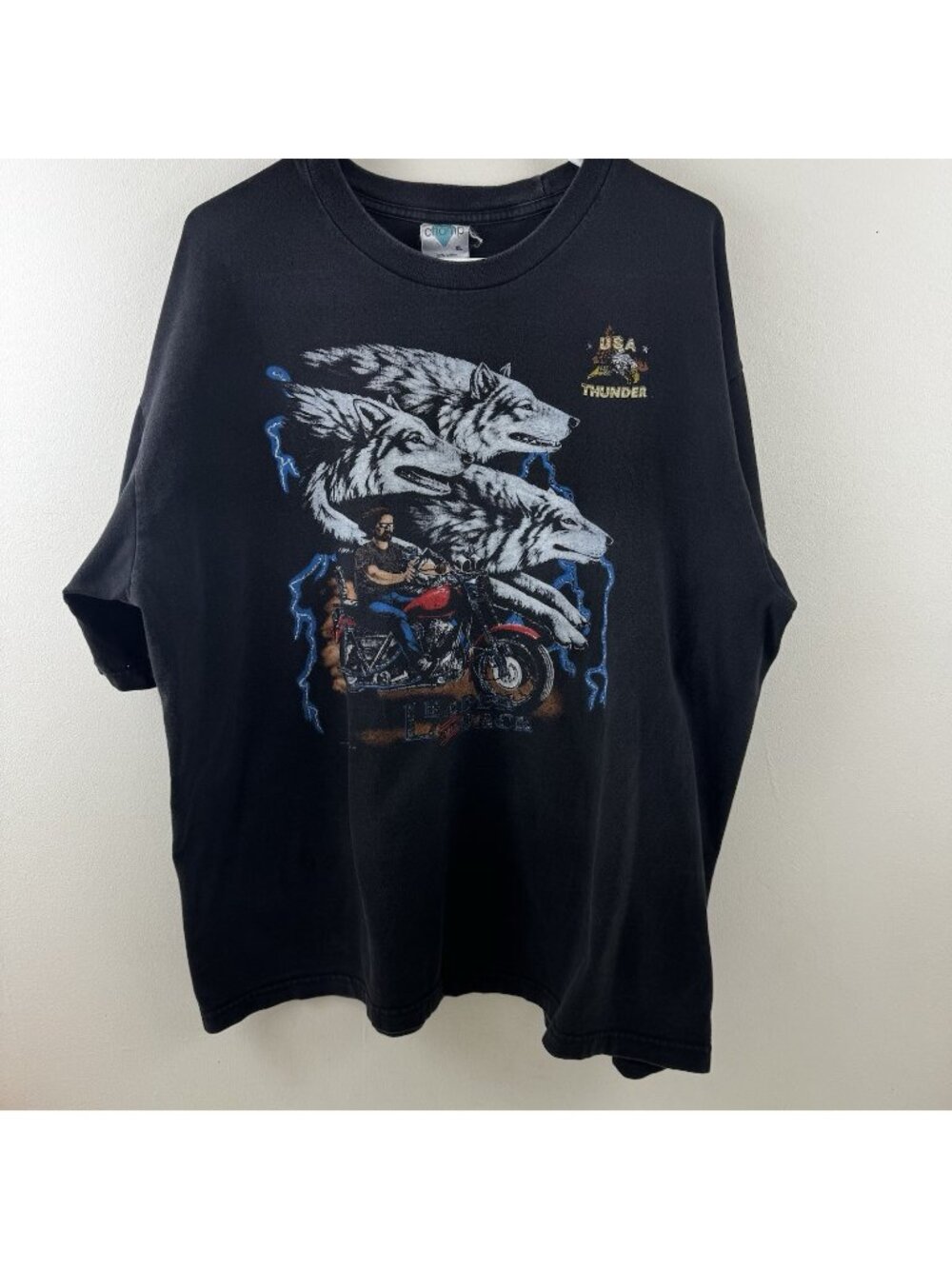 Vintage Harley Davidson Leader of the Pack t shirt USA Thunder Blue Lightning - Picture 1 of 13